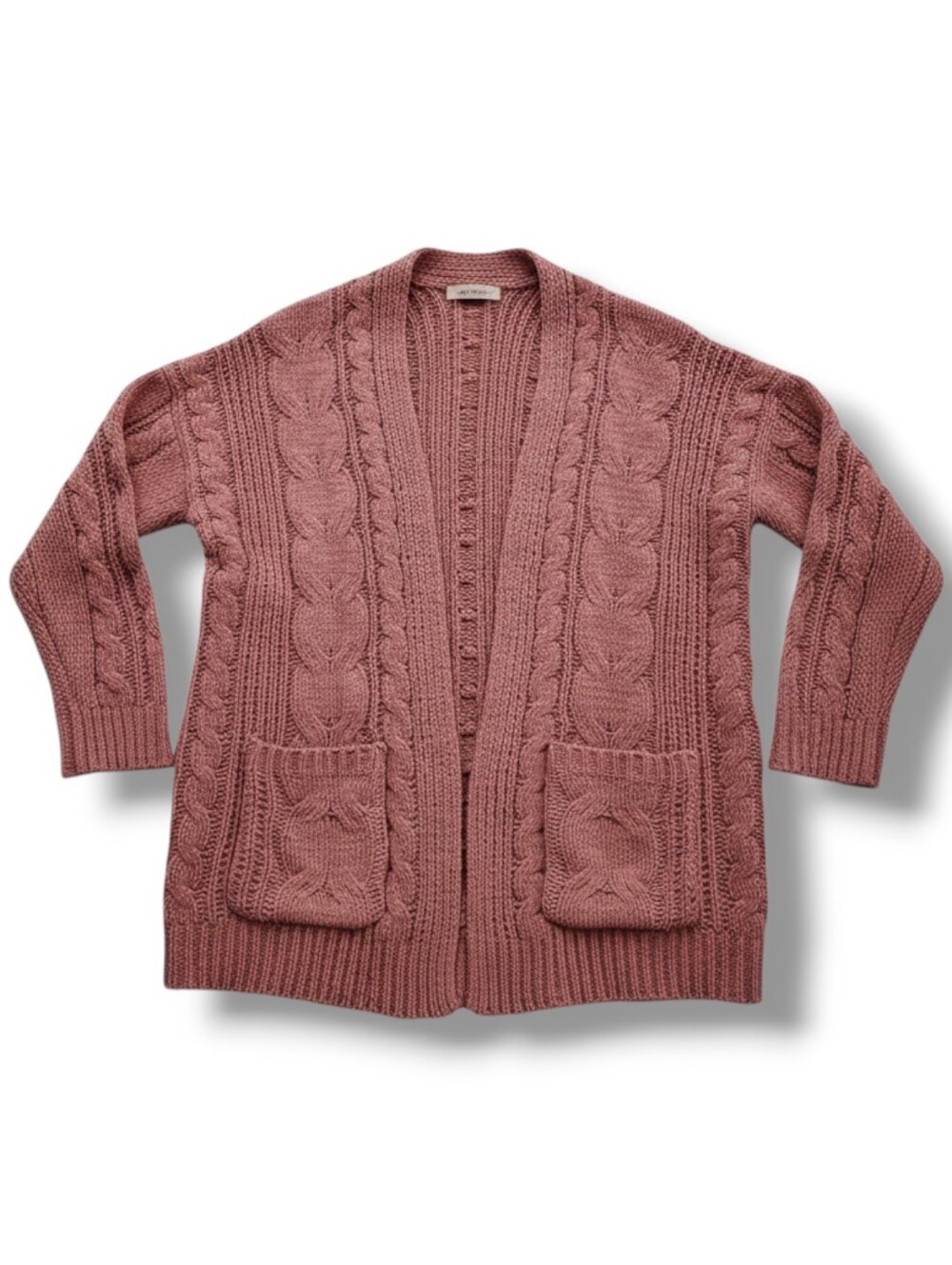NWT Love Tree Dusty Rose Pink Cable Knit Open Front Cardigan Sweater M